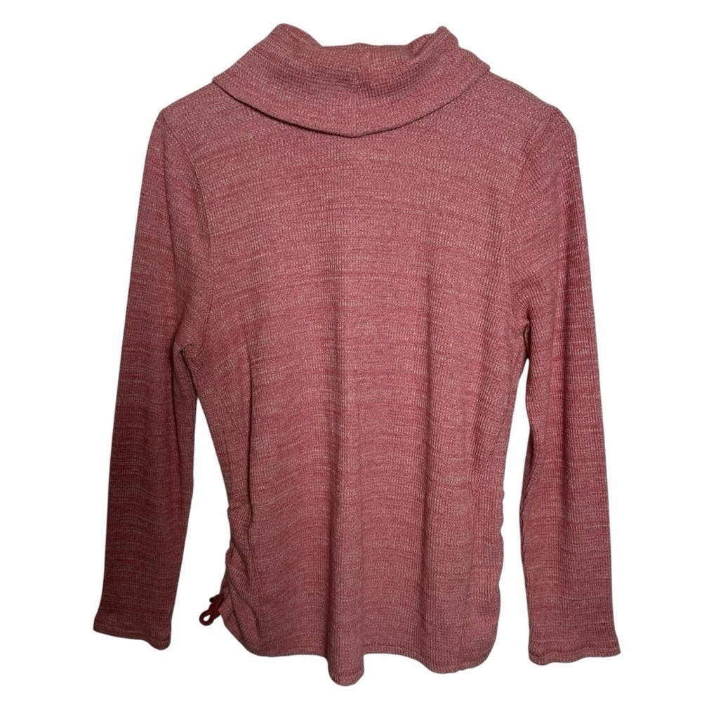 J Jill Pullover Womens Large Cotton Heather Pink Waffle Cowl Neck Knit Side Tie - Picture 2 of 11